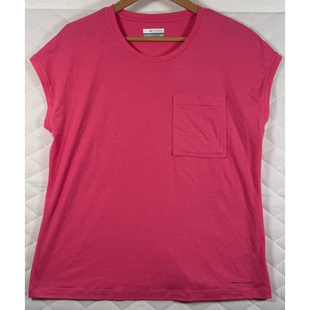 Columbia Women's Pink Short Sleeve Shirt M Recycled Polyester Pocket Tee